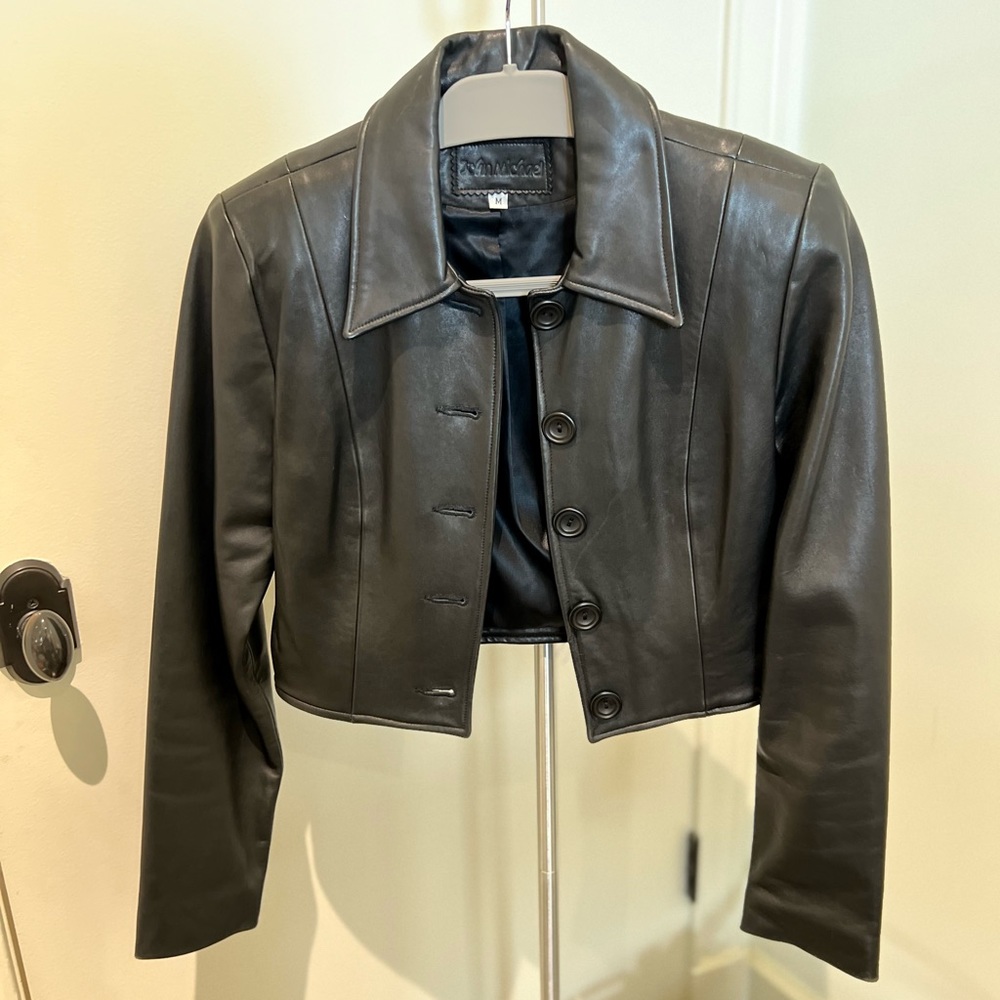 John Michael Vintage Leather Jacket with Shoulder Pads
